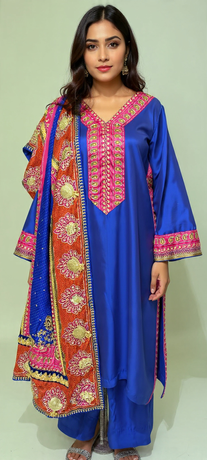 3pc Rao Silk With Embroidary Shawal(Blue)