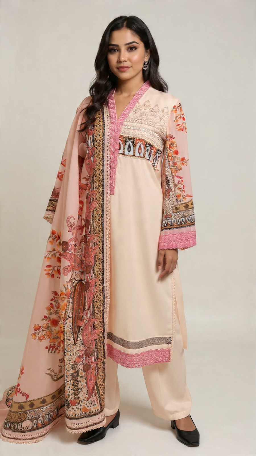 3pc Lawn With DullSilk Dupatta Tea Pink Color
