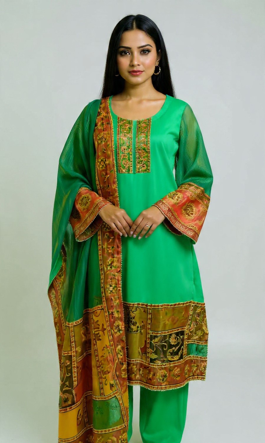 3pc Lawn With masoori Dupatta Lime Color