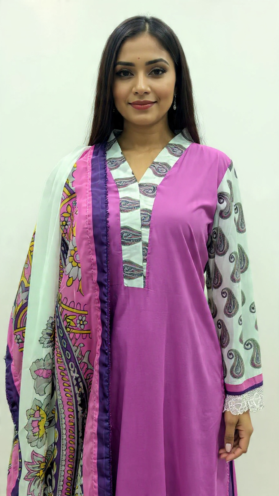 3pc Lawn With DullSilk Dupatta Magenta Color